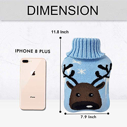 Hot Water Bottle Rubber Warm Water Bag with Soft Plush and Knit Cover,Hot Water Bag for Neck and Shoulder, Back, Legs,Waist Warm (1000ML)