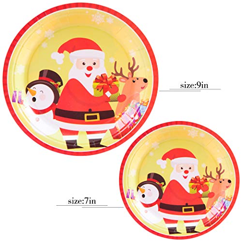 PartyFun Christmas Paper Plates Disposable Dinnerware Set Christmas Party Supplies Set Christmas Party Decoration Includes Paper Plates, Paper Cups, Napkins, Banner - Serves 24(Style 2)