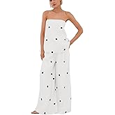 Ceputer Women 2 Piece Outfits Polka Dot Summer Pants Set Strapless Tube Top High Elastic Waist Wide Leg Pants Lounge Sets