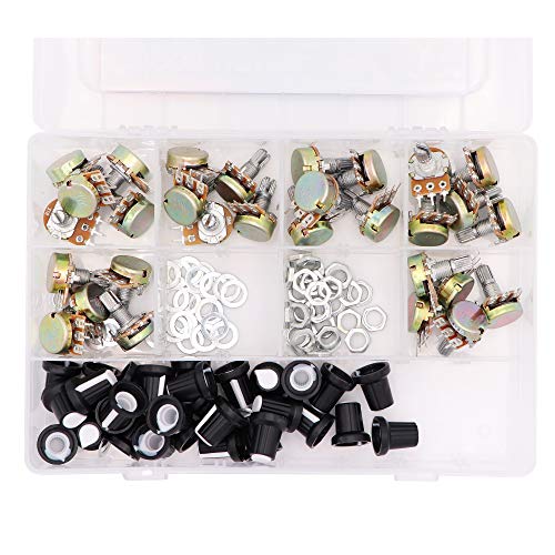 30pcs 1k-100k Ohm Single Linear Taper 3 Pins Rotary Potentiometers Resistor with Pots Knobs Kit