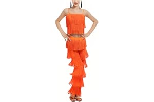 BK FASO Girls 2 Pcs Latin Dance Costume Sets Tassel Camisole Tops Fringe Pants Modern Salsa Ballroom Outfits