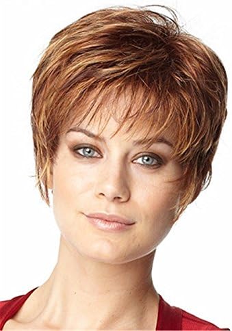 Women Wigs Natural Short Curly Wigs Synthetic Auburn Wigs Blonde Highlights Puffy Wigs For African American Women 10 Inch