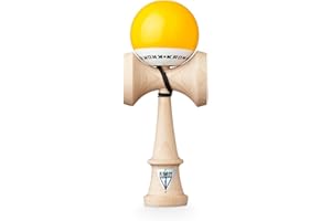 KROM - Kendama Toy POP LOL Yellow - High Wood Quality - Extra Strong - for Beginner and Pro - Gift Pack : Extra String + Stickers