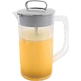 1 Pack Mixing Pitcher for Drinks 2 Quart/ 64oz Plastic Water Pitcher with Lid，Easy-Mix Juice Container，Angled Plastic Blades and Adjustable Mixer Plunger for Juice, Tea, Beverage Container