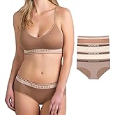 Skechers 4 Pack Womens Undwear, Solid Seamless Panty with Logo, Ropa Interior Sin Costuras, Moisture Wicking