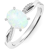 DOLIOX Genuine Gemstone Rings for Women 925 Sterling Silver Womens Natural Oval Stone Engagement Ring Wedding Jewelry for Her