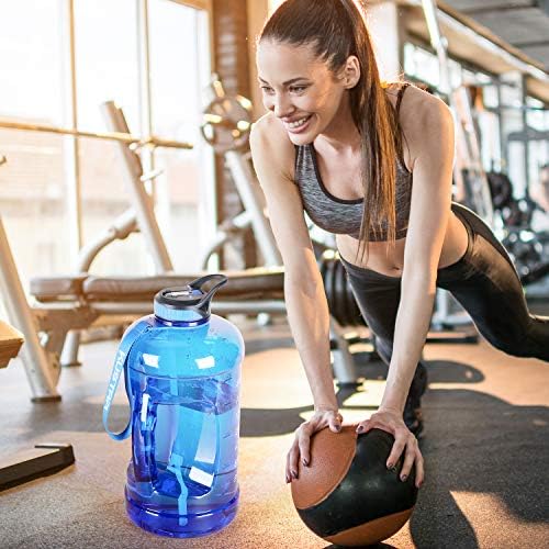 Large 1 Gallon Water Bottle,128oz Big Sports Water Bottle with 2 Replacement Lid, Straw/Motivational Time Marker/Hand Strap,Leakproof BPA Free Water Jug for Gym Fitness Workouts Camping Outdoor 7 51Oh9s3lt0L. AC