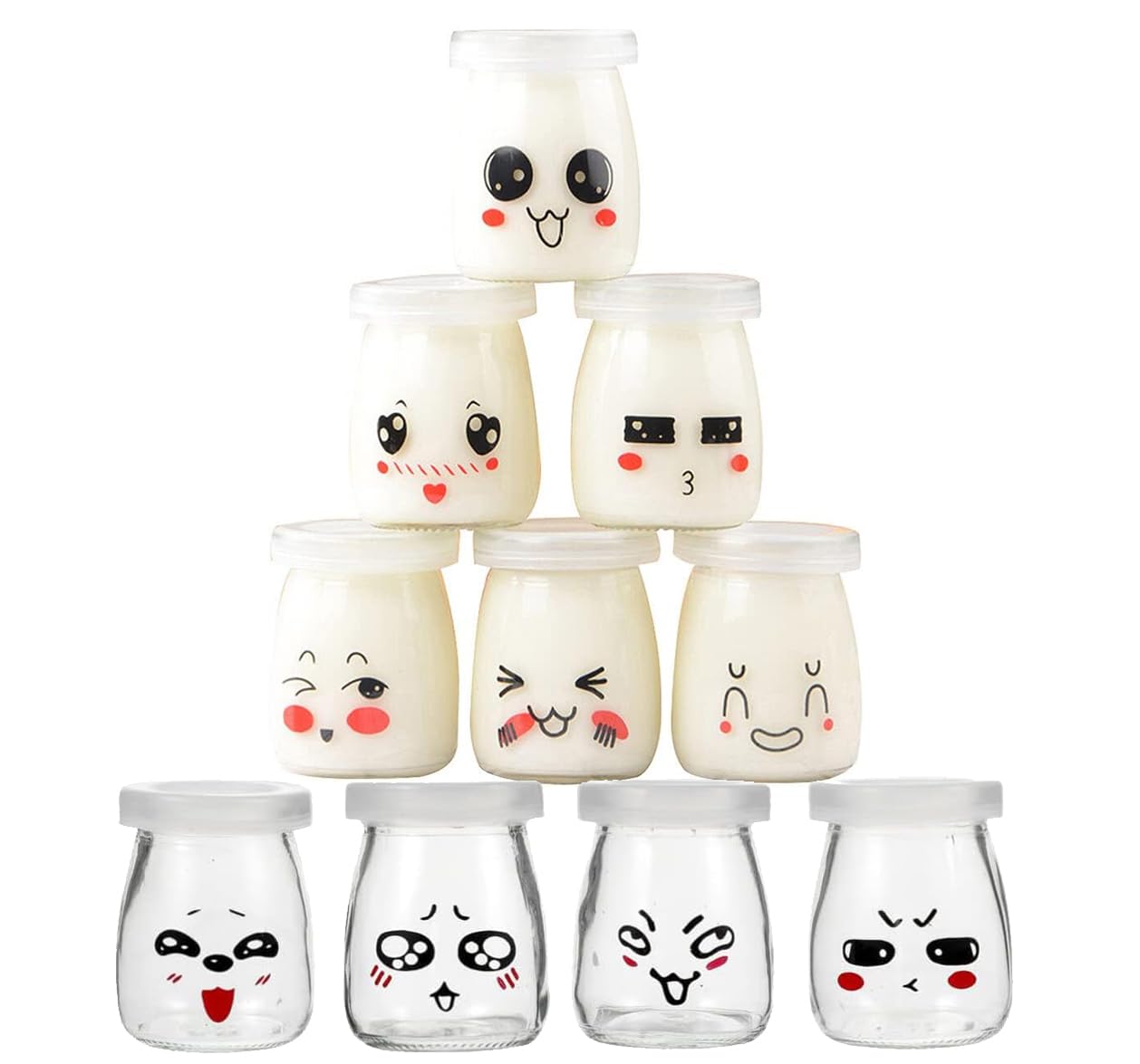 LATRAT 10 Yoghurt Glasses with Lids Small Jars Yoghurt Glasses with Lid Dessert Glasses for Pudding Yoghurt Jam 100 ml