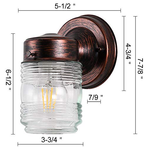 RUNNY Wall Light Fixture Jelly Jar Indoor/Outdoor Wall Lantern with Clear Ribbed Glass for Entryway Porch Patio, Black Red Copper