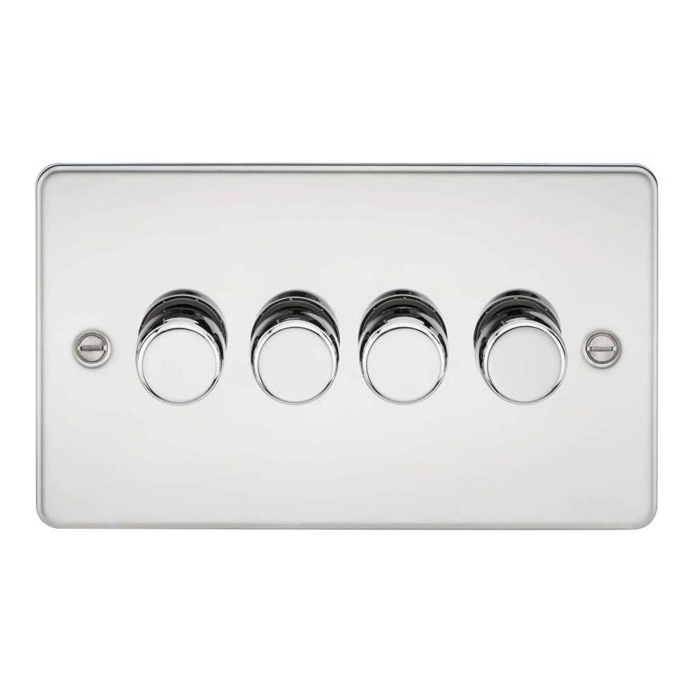 Knightsbridge FP2184PC Flat Plate 2 Way Trailing Edge Dimmer, Polished Chrome, 10-200 W, 5-150 W LED, 4G