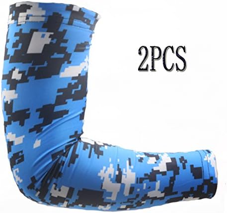 Sports Apparel compression Arm Sleeves 2pcs, Men, Women, Youth - Basketball Shooter,Football Basketball Cycling sports (Blue/black/white, Adult medium)