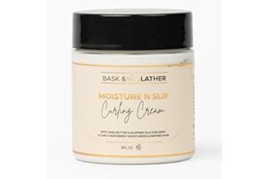 BASK & LATHER Moisture n Slip Curling Cream with Amaranth Extract, Grapeseed Oil & Slippery Elm, Enhances Curl Definition, Bounce, Reduces Frizz & Breakage, Deep Moisturization, Detangles, 8oz