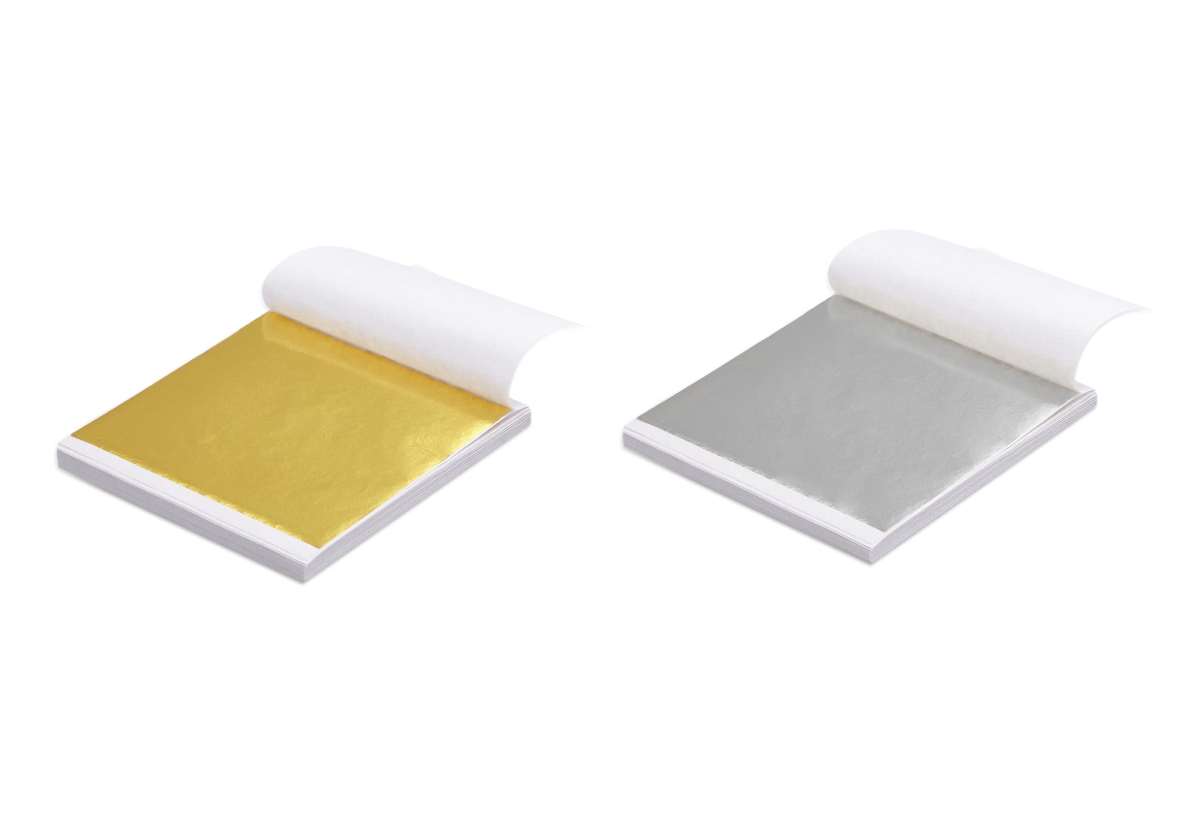 Yuegit 200 Pieces Imitation Gold Leaf Sheets : Gold Foil Sheets Gold Flakes for Resin, DIY Art, Gilding Crafts, Paintings, Nail Art, Frames, Home Decoration 5.5X5.5 Inch (Gold,Silver Each 100 pcs)