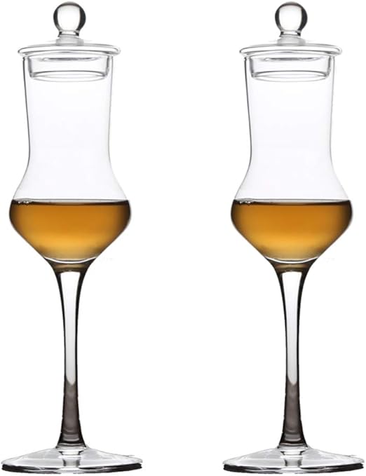 Tulips Shaped Whisky Tasting Glass with Cap, 3.5 oz Hand Blown Long