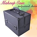 Aluminum Makeup Cosmetic Train Storage Case w Key Lock Jewelry Artist Box Black