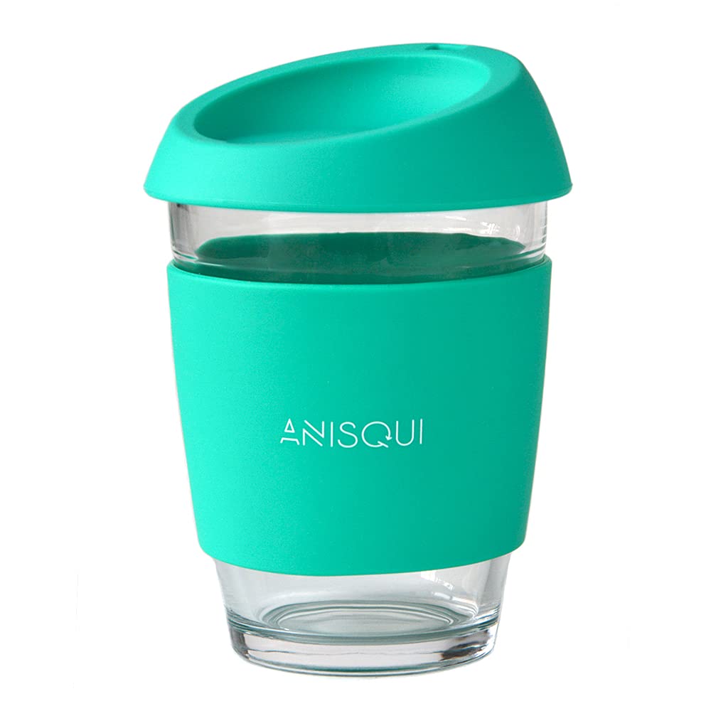 AniSqui Glass Travel Mug, 12oz 350ml Portable Coffee Cup with Lid (Green) — image 1