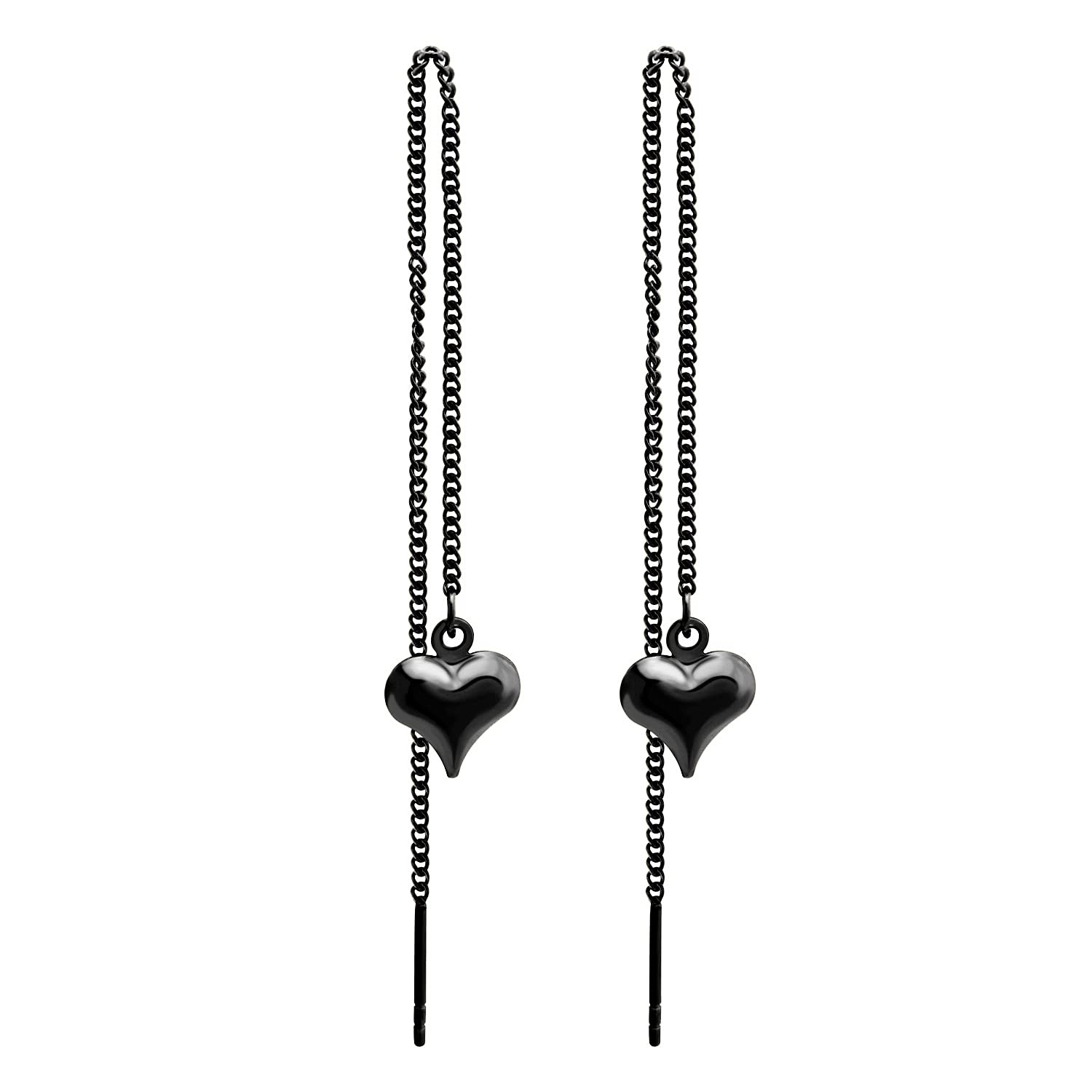 555Jewelry Womens Heart Cute Shape Love Stainless Steel Charm Fine High Fashion Romantic Gifts Ladies Delicate Stylish Chain Link Accessories Jewelry Dangle Drop Earring, Black