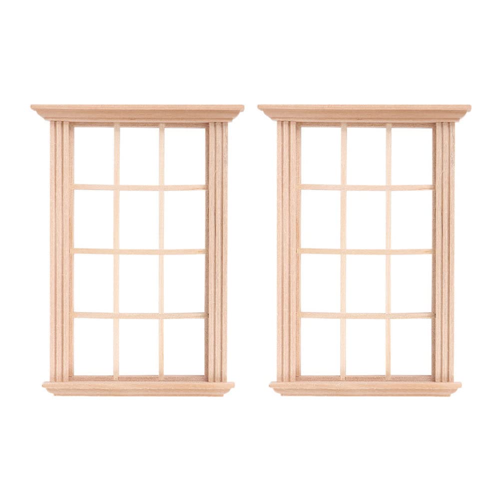 DOITOOL Dollhouse Windows 2Pcs 1: 12 Dollhouse Window Frame Dollhouse Miniature Furniture Mini Wooden Window Frame DIY Dollhouse Bedroom Accessories