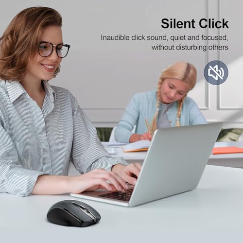 TECKNET Bluetooth Mouse, Wireless Mouse Bluetooth Rechargeable (Tri-Mode: BT 5.0/3.0+2.4G), 4800DPI Adjustable, Silent Ergonomic Wireless Mouse for Laptop PC Computer, Windows Mac OS,6 Buttons, Gray