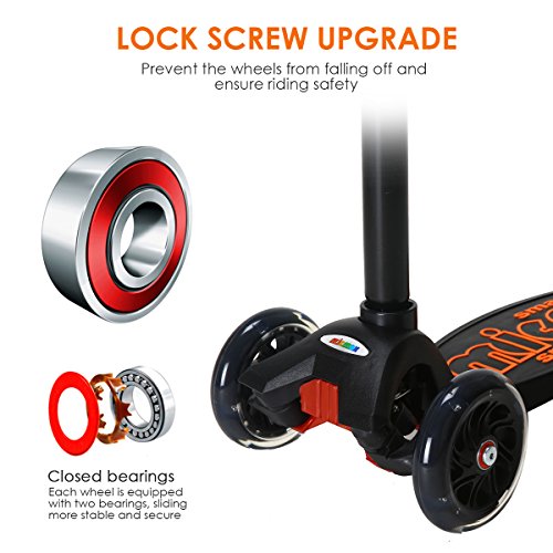Banne Scooter Height Adjustable Lean to Steer Flashing PU Wheels 3 Wheel Kick Scooters Kids Boys Girls (Black)