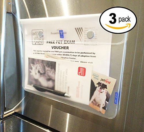 3 PACK UkiUnni Magnetic Pouches - Refrigerator Mail Holders / Kids Craft organizers / Travel folders - Water Resistant