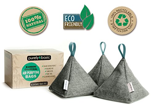 Purely Basic Products Bamboo Charcoal Air Purifying Bags :: Set of 3 All Natural Odor Eliminator Bags, 200 Grams Each :: Organic & Chemical Free for Home, Car, Garage, Pet Areas & More, by (Grey) - Thumbnail 6