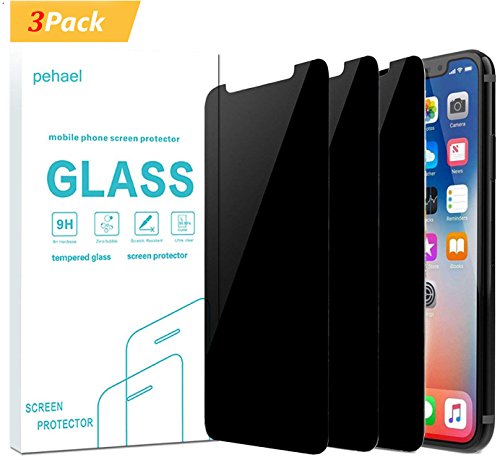 pehael Privacy Screen Protector for iPhone X iPhone Xs, Anti Spy Black Tempered Glass, Full Coverage, Case Friendly [3 Packs]