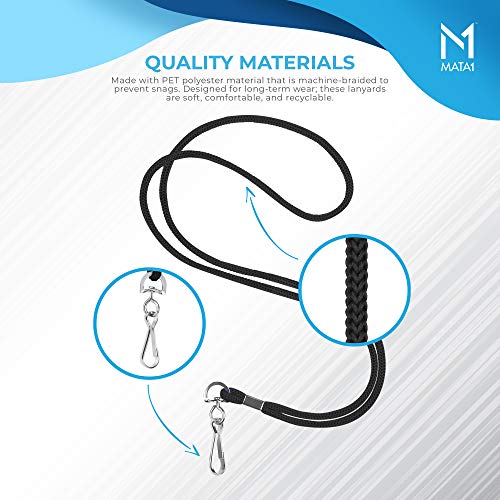 Mata1 Lanyards (100 Pack, Black), Economy ID Lanyards Bulk, Business Card Lanyards, ID Card Holder Lanyards for Employees and Students, Round 36" with Swivel Hook