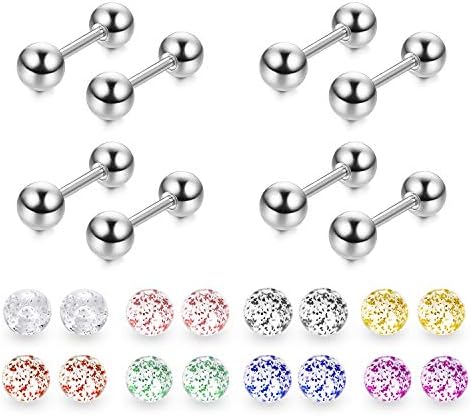 16G Tragus Stud Earring Stainless Steel Women Men Helix Rook Daith Earring with Replacement Ball for Body Jewellery