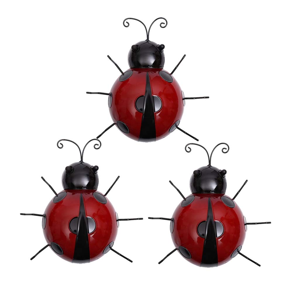 3pcs Iron Ladybug Metal Animal Hanging Wall Art Hanger Indoor Outdoor Garden Home Decoration(Random Color)