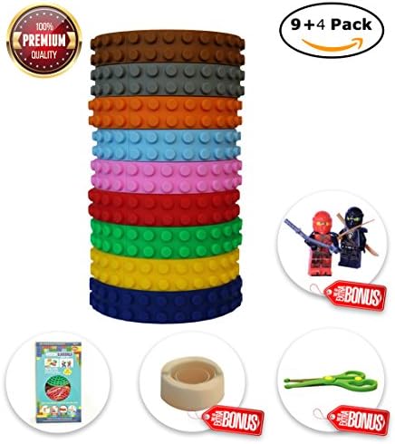 BLOCKBUILD Building Block Tape (4 Pack/ 9 Pack) for Lego bricks blocks, self-adhesive silicon building blocks tape. Flexible, non-toxic, safe educational toy ,art supply for children of any age