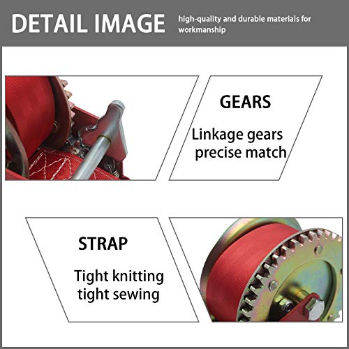 OPENROAD 600lbs Hand Winch Boat Trailer Winch, Manual Winch with 6m(20ft) Strap Crank Winch, Operated Two-Way Ratchet Boat Trailer Marine, Towing Winch(Red 600lbs) - Image 3