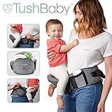 TushBaby The Only Safety Certified Hip Seat Baby Carrier - As Seen On Shark Tank-Adjustable, Machine Washable, Ergonomic Newborn + Toddler + Child Carrier, Safe Ultra-Comfortable Waist Carrier Grey