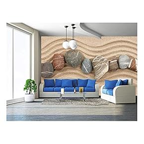 Striped Stones on The Sand,Can Be Used as Background - Removable Wall Mural | Self-Adhesive Large Wallpaper - 66x96 inches