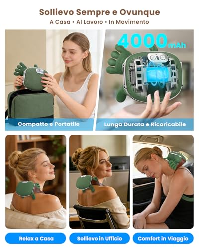 Neck Massager, 4D Shiatsu Bionic Back and Neck Massager, 4000mAh High Capacity Battery, 3 Intensity Levels, 2 Heat Zones, Deep Neck Massager for Pain Relief