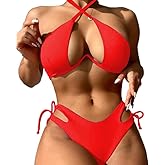 Favnac Sexy Bikini for Women Underwire Swimsuits Spaghetti Strap Swimwear Criss Cross Halter Bathing Suit 2 Piece
