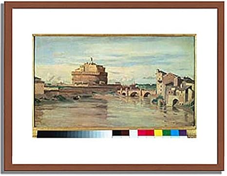 Amazon Co Jp カミーユ コロー ローマのサン タンジェロ城とテベレ川 Castel Sant インテリア アート 絵画 プリント 額装作品 フレーム 木製 茶 サイズ S 221mm X 272mm ホーム キッチン