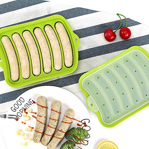 2 Pack Non-Stick Silicone Sausage Mold for Homemade Hot Dogs - DIY Hot Dogs - Hot Dog Mold for Oven and Microwave (Blue and green) - Thumbnail 4
