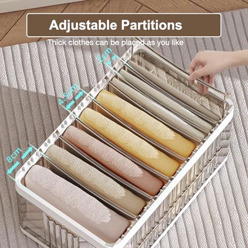Foldable Plastic Organizer Drawers - Pullable Closet Wardrobe Organizer,47L x 30W x 22H Stackable Storage Basket with Adjustable Dividers, Space-Saving for Cupboard, Bedroom (XL gray)