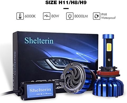 LED Headlight Bulbs All-in-One Conversion kit for H11/H8/H9 Extremely Bright COB LED Chip IP68 Waterproof 8000Lm/6000K/80W-2 Pcs by Shelterin