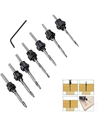 ocgig 7 piezas Juego de brocas con tope collares y llave para carpintería cortador de agujero de tornillo, # 5 # 6 # 7 # 8 # 9 # 10 # 12