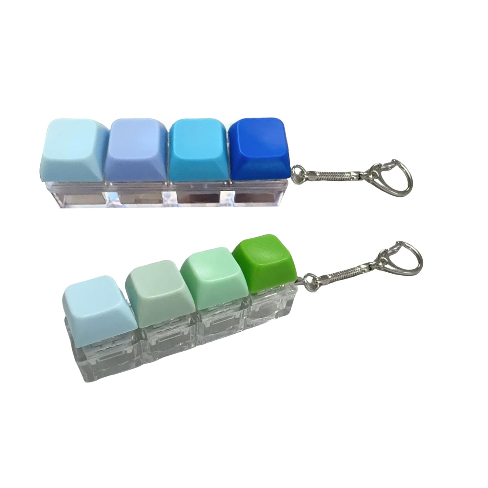 2Pcs Keyboard Fidget Toys 4 Button Finger Keyboard Keychain Keyboard Clicker Stress Relief for Kids Adult Fidget Toys Funny Fidget Keyring for Office School(No Light) (Blue+Green)
