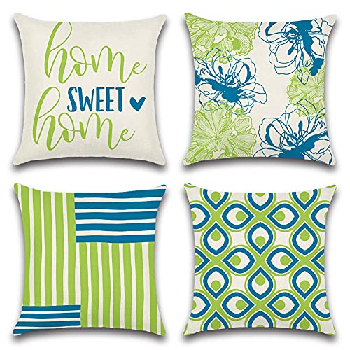 JOTOM 4 Pack Decorative Outdoor Furniture Throw Pillow Covers 18x18 Inch Square Cushion Covers Home Office Sofa Garden (Blue Geometry)