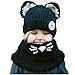 Wua Kids Warm Winter Beanies Baby Knitted Coif Hood Scarf Animal Ear Hats Beanies Caps (Black Kitten)