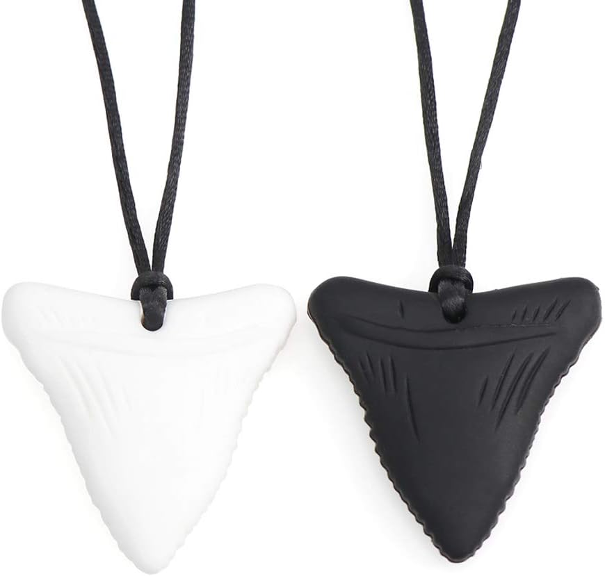 2 PCS Chew Necklace - Shark Tooth Necklace, Nail Biting Treatment for Kids, Chewy Necklace Sensory Chew Necklace for Boys, Chew Necklaces for Sensory Kids, YWLI