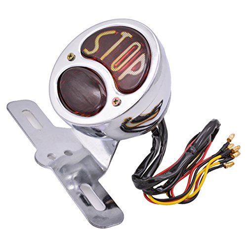TUINCYN Motorcycle Round Brake & Tail Light Stop Lamp Chrome Running Light with License Plate Holde Taillight Mounts Honda Harley Bobber Chopper Cafe Racer Cruiser - Thumbnail 6