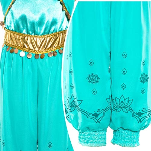 Joy Join Princess Jasmine Costume Outfit for Toddle Girls Birthday Halloween Party with Gloves,Crown,Wand Accessories 4t 5t