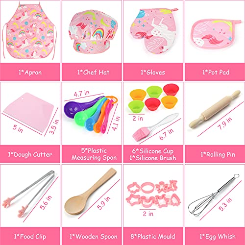 3 otters 29PCS Kids Chef Set, Kids Cooking and Baking Set Includes Kids Apron, Chef Hat, Cooking Supplies, Kitchen Utensils Chef Costume Career Role Play for Girl