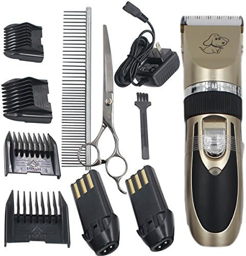 DingTai Dog Clippers Rechargeable Cordless Grooming Trimming for Dogs and Cats (standard&battery&comb,scissors)
