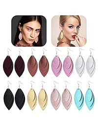 8 pares de pendientes de piel para mujer, 3 capas, ligeros, con hojas colgantes